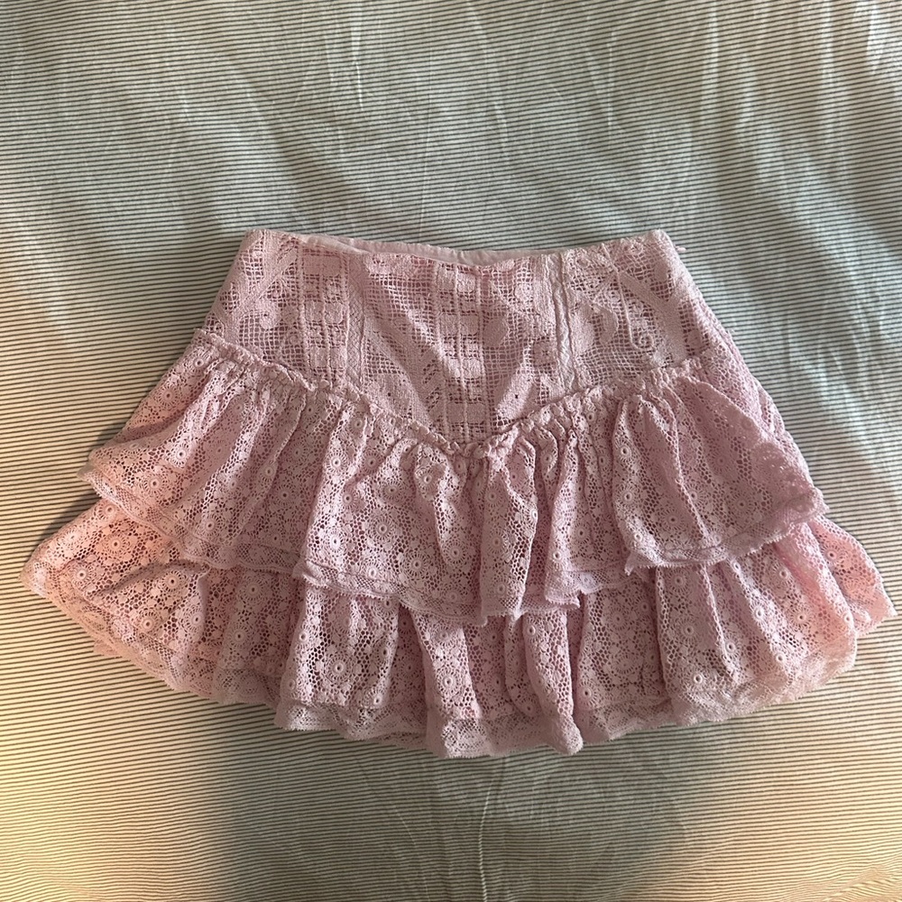 LoveShackFancy Pink Lace Mini Skirt